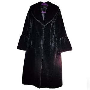 Pamela McCoy black full length faux fur coat size medium